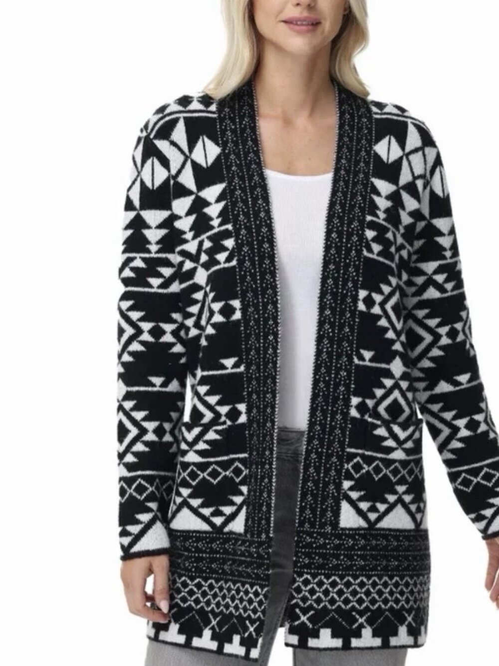 FRYE Women's Size XL Jacquard Pattern Open Front Cardigan Sweater NWT